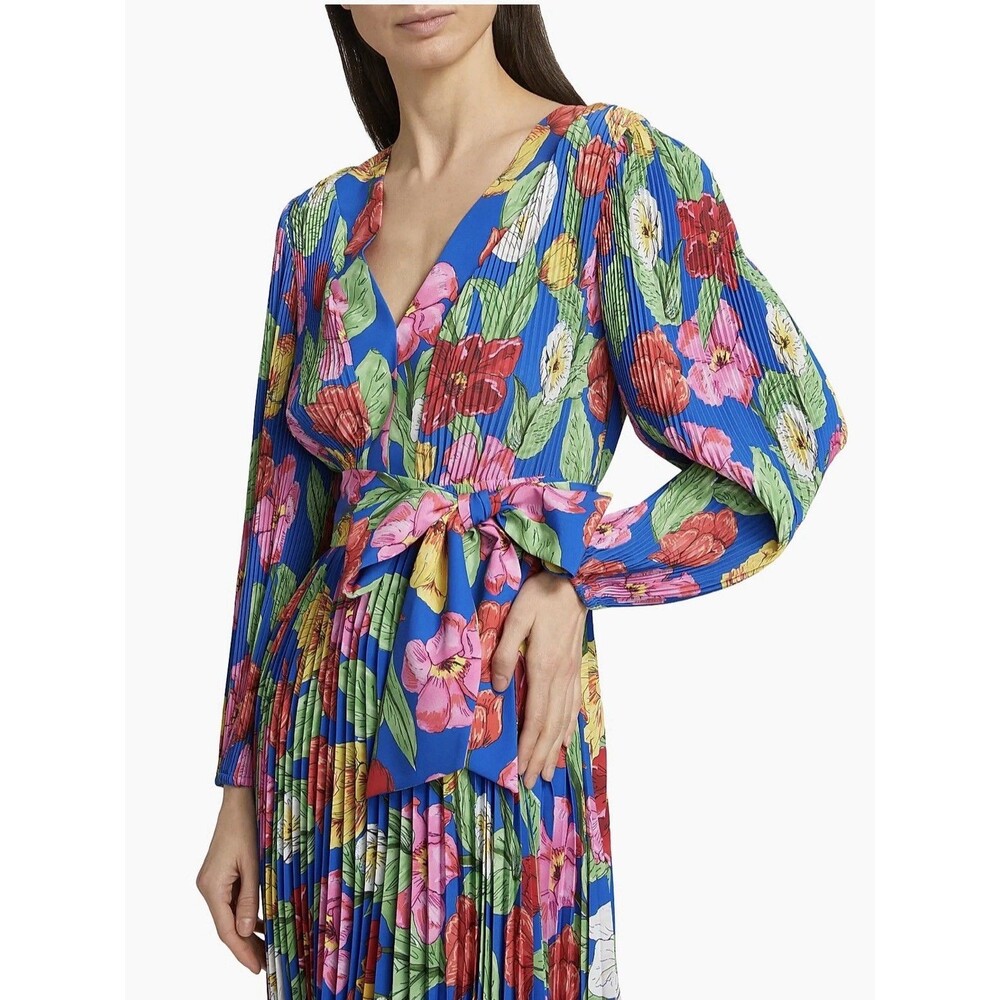 Milly Designer Dress Floral Pleated Tie Liora Tulip Rosette NWT Size Small - Picture 4 of 9